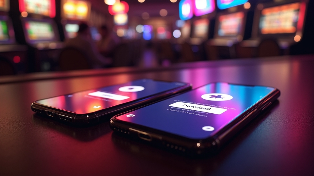 Android i iPhone z ekranami pobierania aplikacji kasynowej